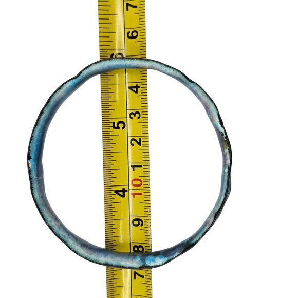 Handmade Enamel Copper Bangle Bracelet Boho Organic Blue Unique Artisan Jewelry - Picture 11 of 14